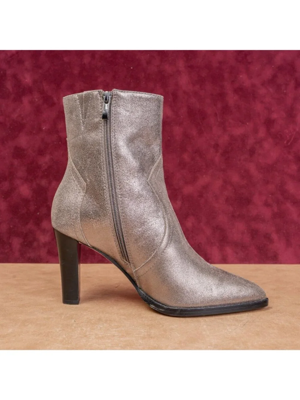 Paige Women Gunmetal Leather Shiny Festival Party Heeled Ankle Boots size 10